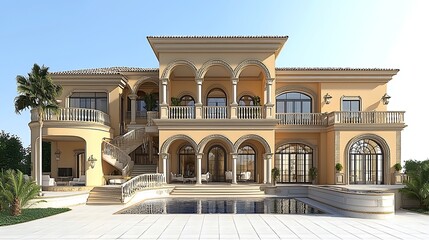 Fototapeta premium Grand Mediterranean Style House Architectural Rendering