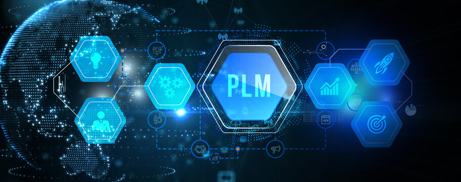 PLM Product lifecycle management system technology concept. Technology, Internet and network concept. 3d illustration