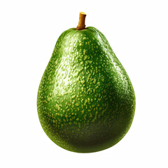 Realistic ripe green avocado with smooth skin and stem, healthy fresh fruit illustration, isolated on transparent background