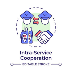 Intra service cooperation multi color concept icon. Collaboration within agency. Level of IBM coordination. Round shape line illustration. Abstract idea. Graphic design. Easy to use in presentation