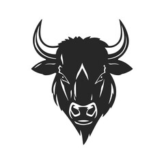 A bull logo with powerful horns. Animal icon template. Aggressive and dynamic style symbolizing strength, courage and fortitude. Animal head, horned beast, strong symbol
