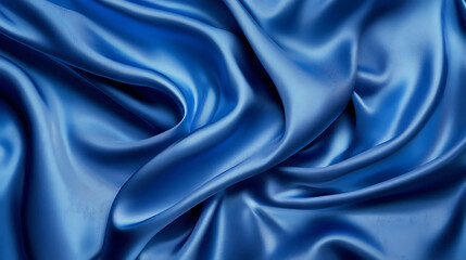 Fototapeta premium smooth, and shiny blue silk fabric with elegant folds and waves.