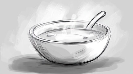 Steaming soup bowl sketch, kitchen setting