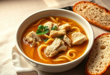 Warm and inviting bowl of chicken noodle soup