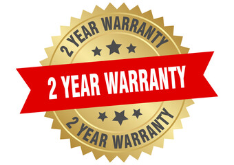 2 year warranty. 2 year warranty round red and gold label isolated on transparent background