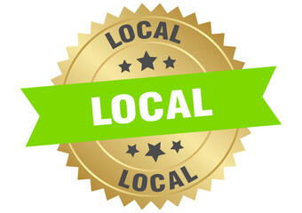 local. local round green and gold label isolated on transparent background