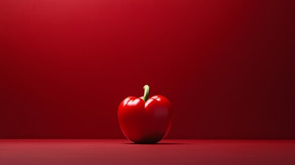 5.A minimalist composition featuring a red bell pepper centered on a deep red matte surface, its vivid hue and natural shine highlighted against the uniform tone.