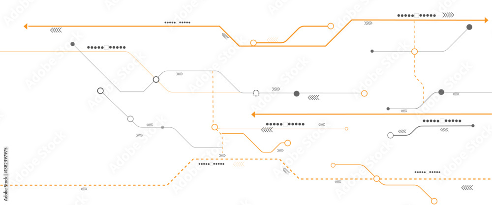 Fototapete Vector Technology connected white lines and dots with electronics elements on tech bg. Digital technology futuristic internet network speed connection white background.