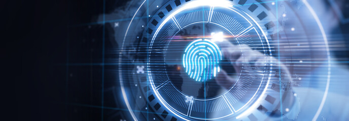 Fingerprint scan provides security.  Business, technology, internet and networking concept.