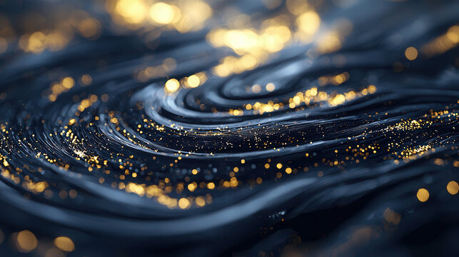 Luxurious navy and gold abstract swirls with shimmering golden particles create cinematic and elegant effect