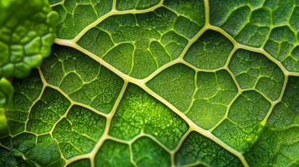 53.A macro shot of green oak lettuce leaves with intricate veins and rich green hues, growing in neat rows under a controlled hydroponic environment.