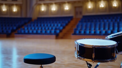 Obraz premium Empty Stage with Drumset and Stool