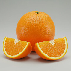 A whole orange with one sliced half