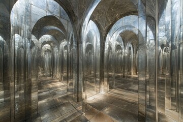 Interior view of a hall with arched ceilings and multiple