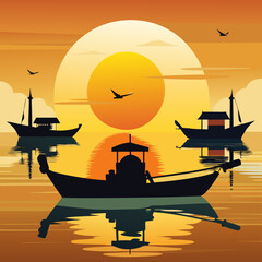 fishing boat at sunset