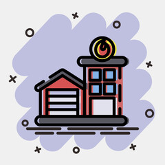 Icon fire station. Building elements. Icons in comic style. Good for prints, web, posters, logo, site plan, map, infographics, etc.