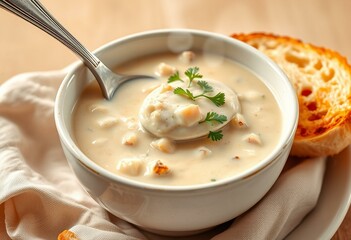 A steaming hot bowl of creamy Clam Chowder Soup