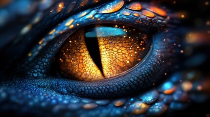 Fototapeta premium Dragon eye, close-up view, vibrant colors, intricate scales