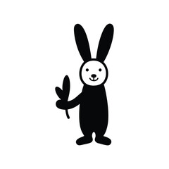 A cute cartoon easter bunny rabbit mammal holds a pink heart illustration.