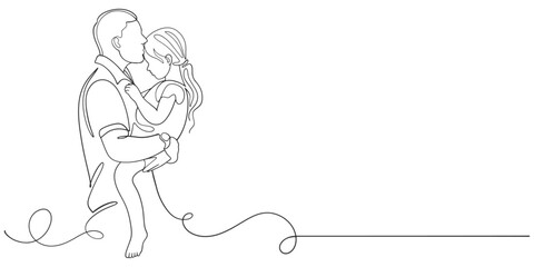 Fathers day line art style vector illustration, father and daughter line art illustration