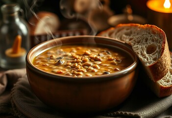 Warm and inviting bowl of Lentil Soup with crusty bread
