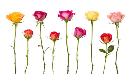 A collection of small rose  isolated against a flat background
