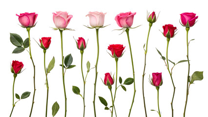A collection of small rose  isolated against a flat background