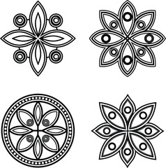 Set of intricate black and white decorative patterns