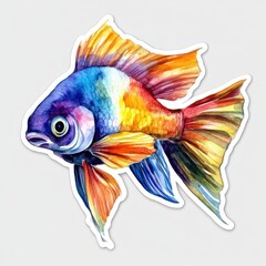 Fototapeta premium Vibrant Watercolor Painting of a Colorful Tropical Fish with Bright Orange Red Blue and Yellow Fins Swimming Underwater