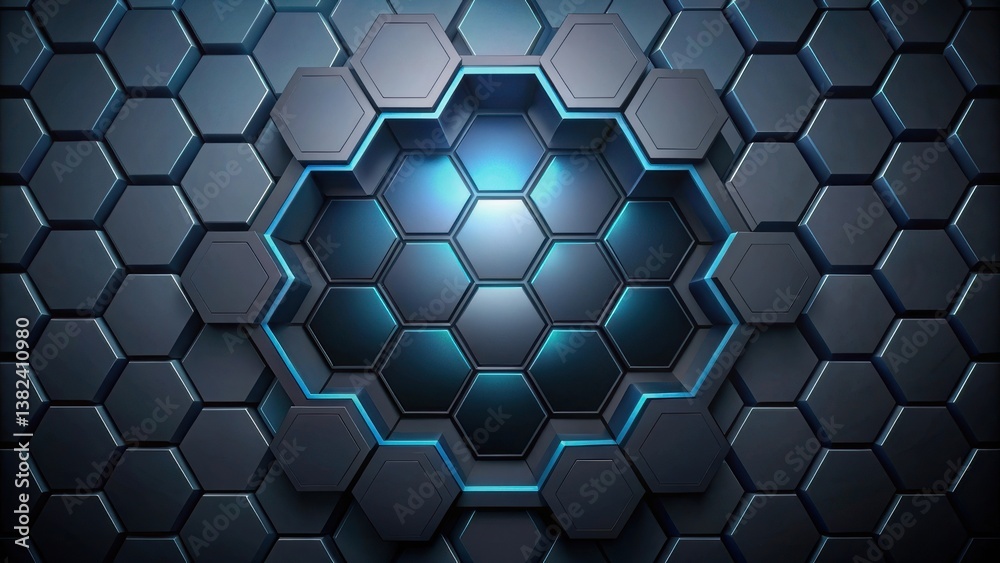 Poster futuristic abstract black 3d background with hexagonal shapes. blue abstract hexagon pattern seamles