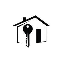 home and key logo icon on white background 
