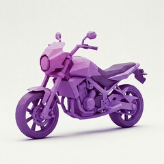 Low Poly Motorcycle Toy, Close-Up Studio Shot with Soft Shadows on a White Background