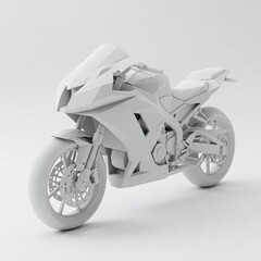 Low Poly Motorcycle Toy, Close-Up Studio Shot with Soft Shadows on a White Background