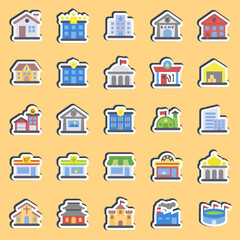 Sticker set of building. Building elements. Good for prints, web, posters, logo, site plan, map, infographics, etc.