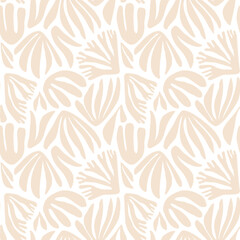 Seaweed silhouette seamless pattern. Hand drawn doodle illustration. Underwater sea life summer holiday. Beige sandy seaweed, algae design element set