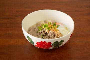Delicious ground meat rice bowl cozy kitchen food photography from above
