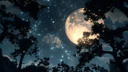 Full Moon Night in Pixel Art Forest