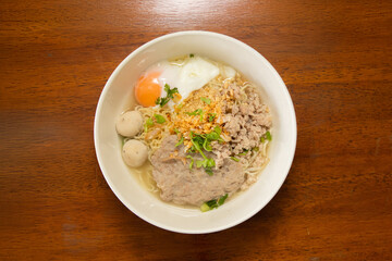 Delicious noodle soup restaurant food photography indoor overhead view culinary delight