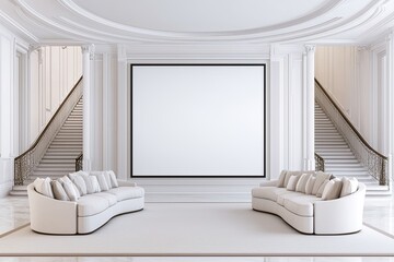 Elegant living space with modern sofas and staircase minimalist design luxury home bright and airy atmosphere