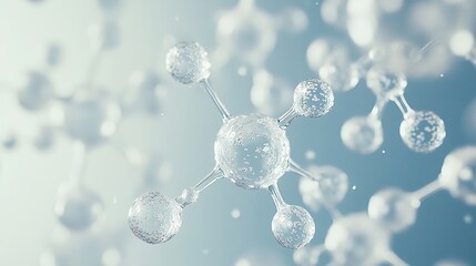 Close up view of transparent molecular structures with a blue and white gradient background
