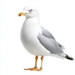 Obraz premium Close up of a White and Gray Seagull on White Background, Generative AI.