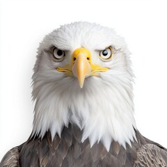 Fototapeta premium Close Up Portrait of a Bald Eagle Against a White Background, Generative AI.