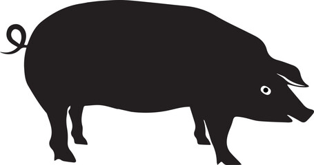 Black Silhouette of Pig Farm Animal