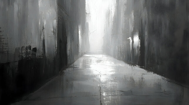 Fototapeta Grayscale Image of a Gloomy City Alleyway