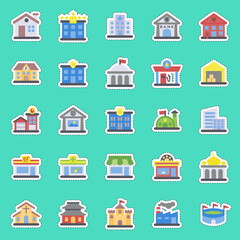 Sticker line cut set of building. Building elements. Good for prints, web, posters, logo, site plan, map, infographics, etc.