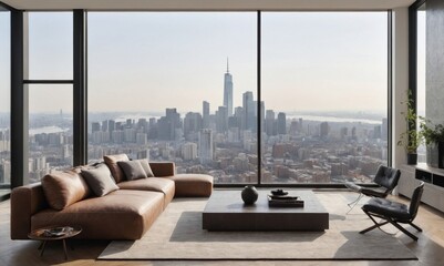 Minimalist Living Space Expansive Windows Framing Mountain Landscape