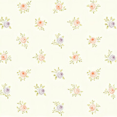 Delicate floral pattern featuring soft pink, and purple roses. Each bloom exudes a sense of elegance and charm.