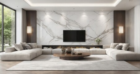 3D Rendering of a Stylish Living Room with Large TV as Focal Point