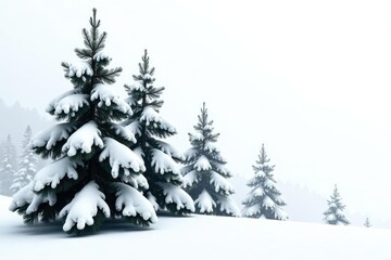 Obraz premium Branches of fir trees isolated on white background, winter, nature, snow