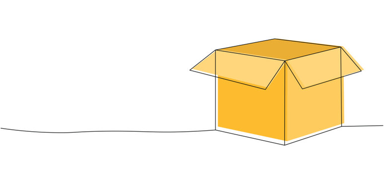 small business packaging cardboard box open symbol sign, One continuous line drawing for Poster, banner, background with lettering, Doodle outline,Parcel Box, Minimal Symbol,Delivery Outline Art 